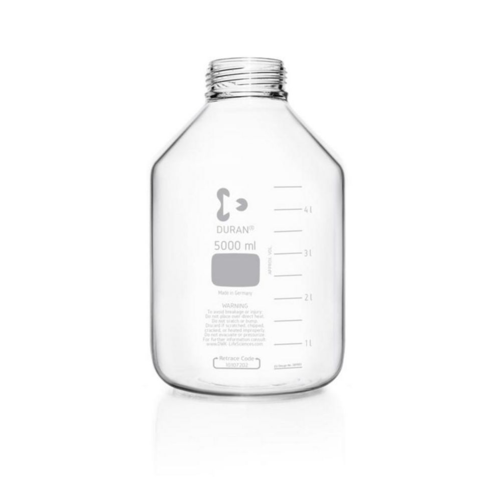 Laborglasflasche 5000 ml DURAN®, GLS 80, weithals, klar, ohne Schraubverschluss und Ausgießring