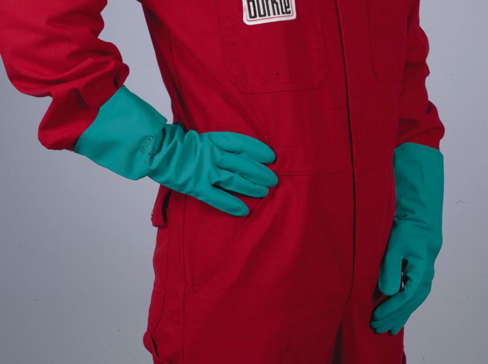 Schutzhandschuhe Nitril hellgrün, mit Stulpe, Paar