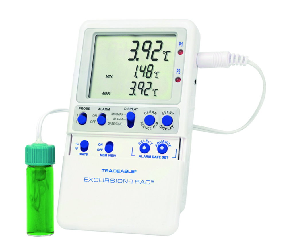 Temperaturdatenlogger Traceable® Excursion-Trac™, mit 1 Impfstoffflaschenfühler