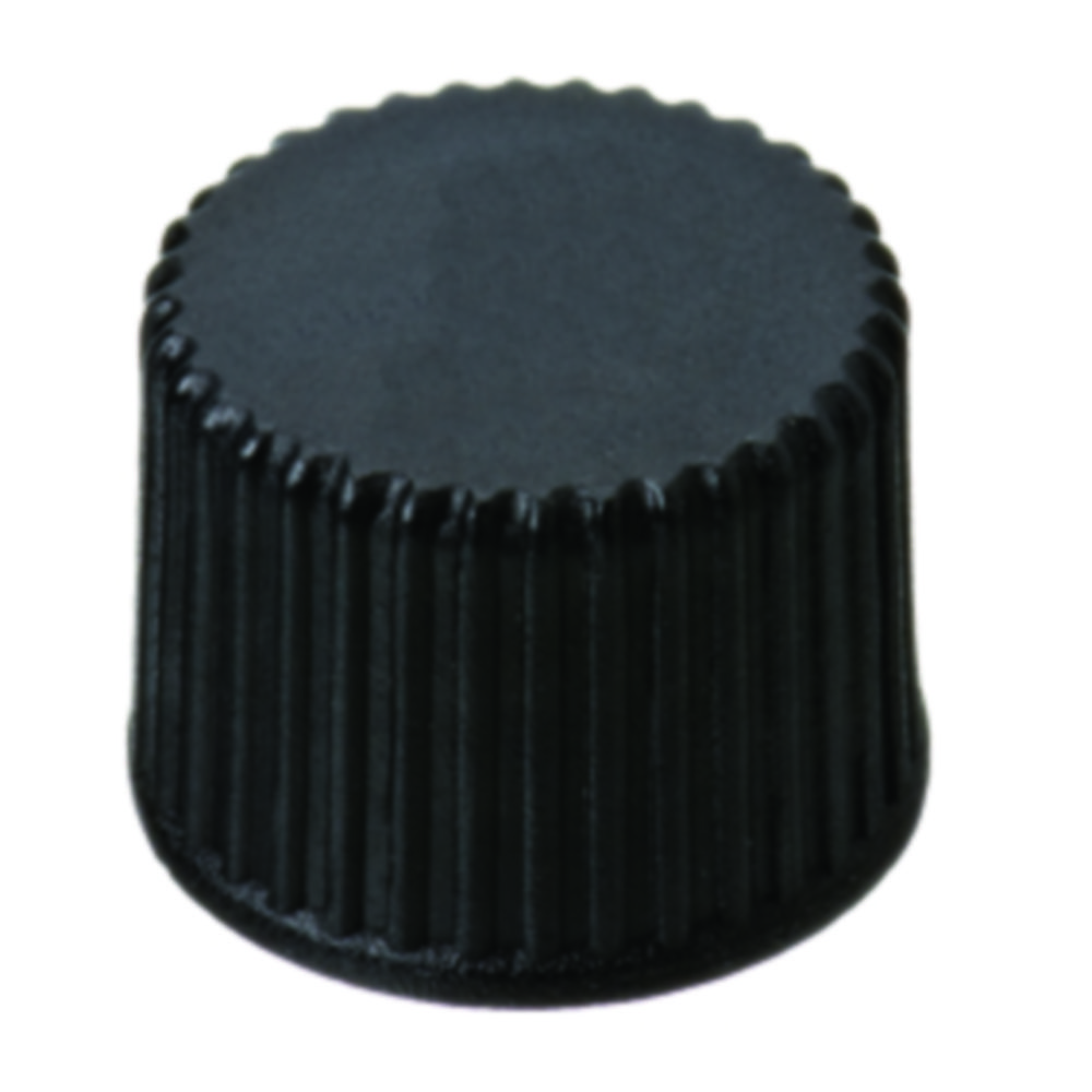 Schraubkappen 15 mm, schwarz PP, Naturkautschuk rot-orange/PTFE transparent, geschlossen, 60° shore A, 1,3 mm, VE=1000