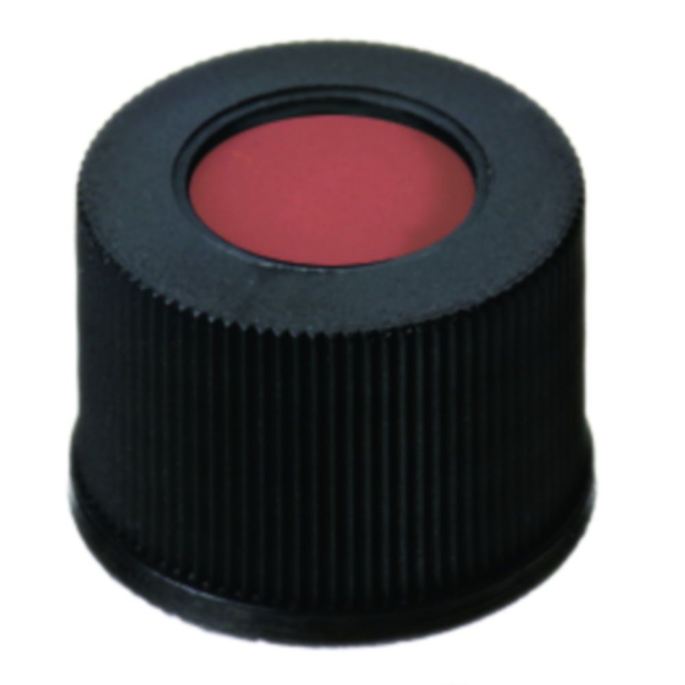Schraubkappe 15 mm, PP, schwarz mit Loch, Naurkautschuk rot-orange/ TEF transparent, 1,3 mm, VE=1000