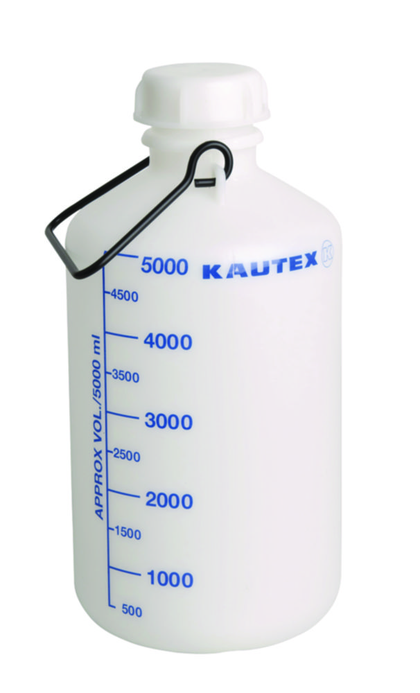 Ballonflasche, PE-HD, 5 Liter mit blauer Literskala, 0-5 Liter
