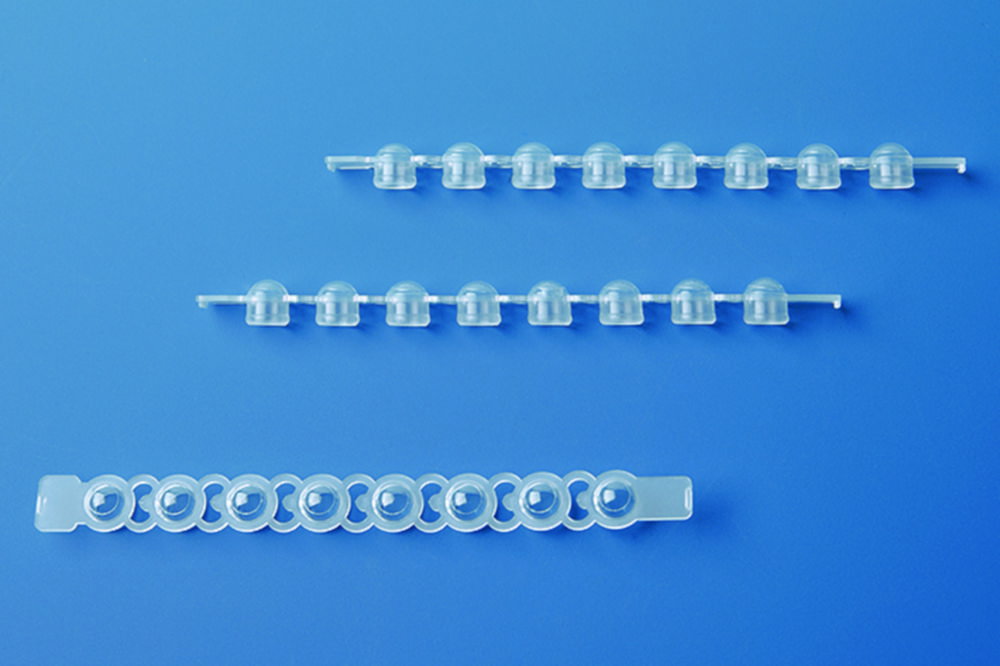 Deckelstreifen, PP, 8er-Strips | Form (PCR-Gefäßdeckel): flach, Farbe: transparent