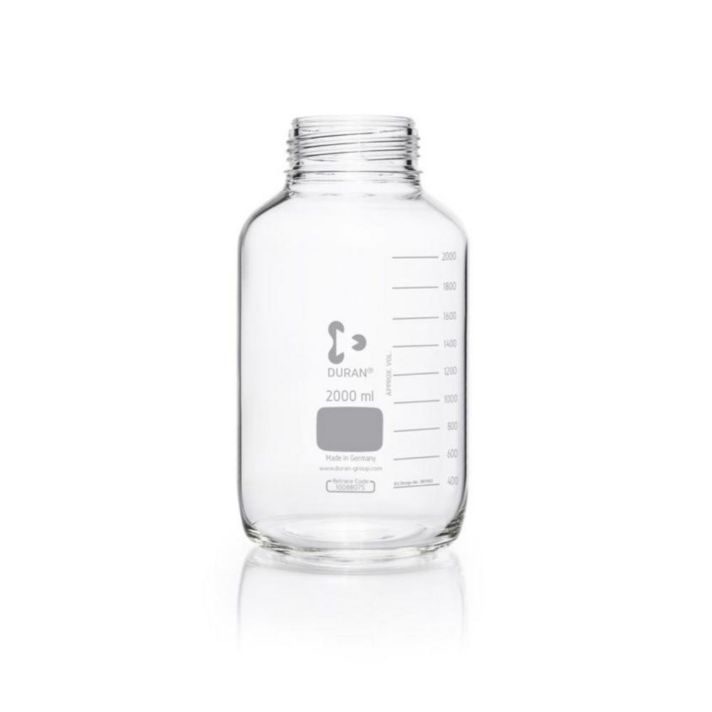 Laborglasflasche 2000 ml DURAN®, GLS 80, weithals, klar, ohne Schraubverschluss und Ausgießring
