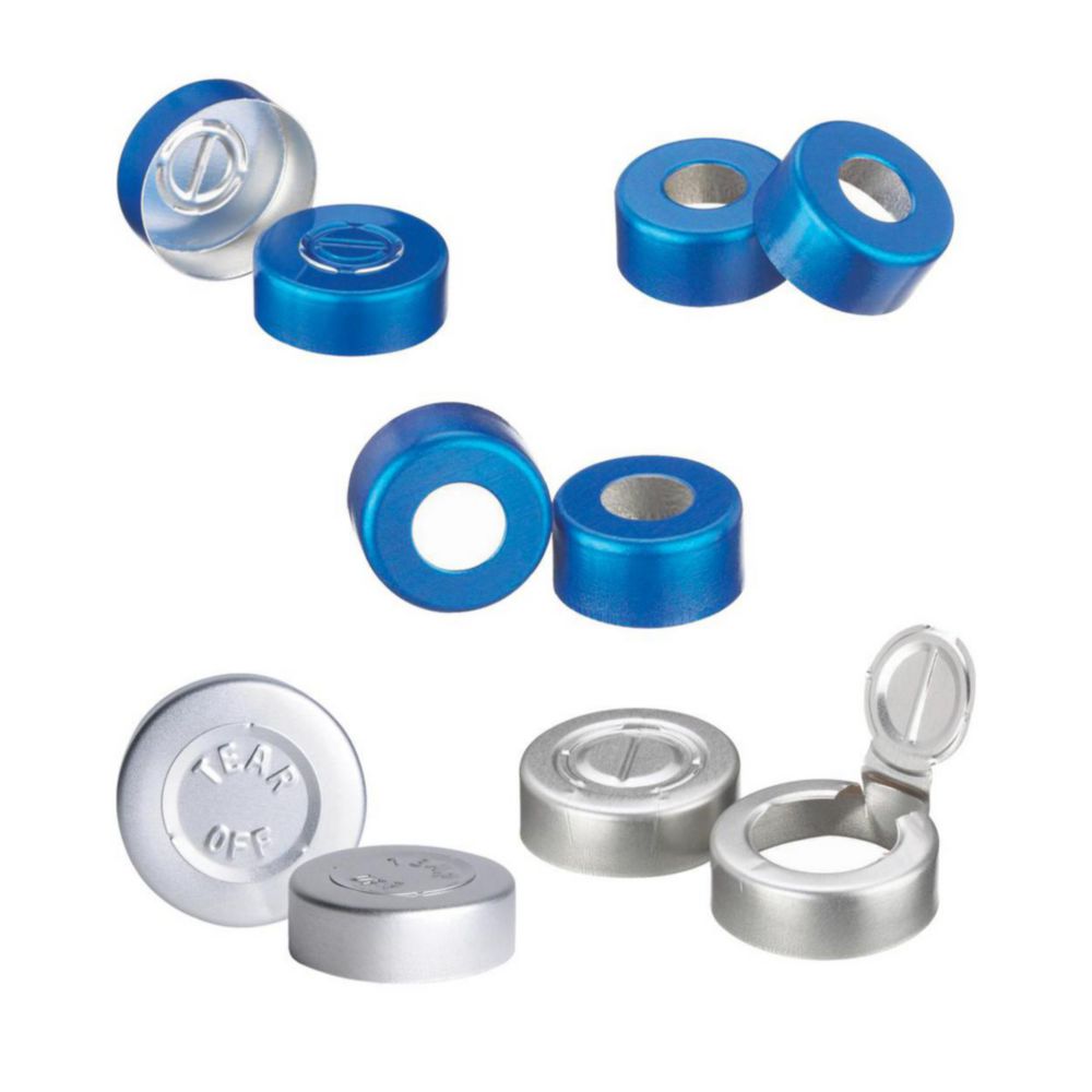 WHEATON-Aluminiumkappen, blau, mit Mittelabriss ohne Einlage, 20 mm Außen-Ø VE=1000    (224183-05)