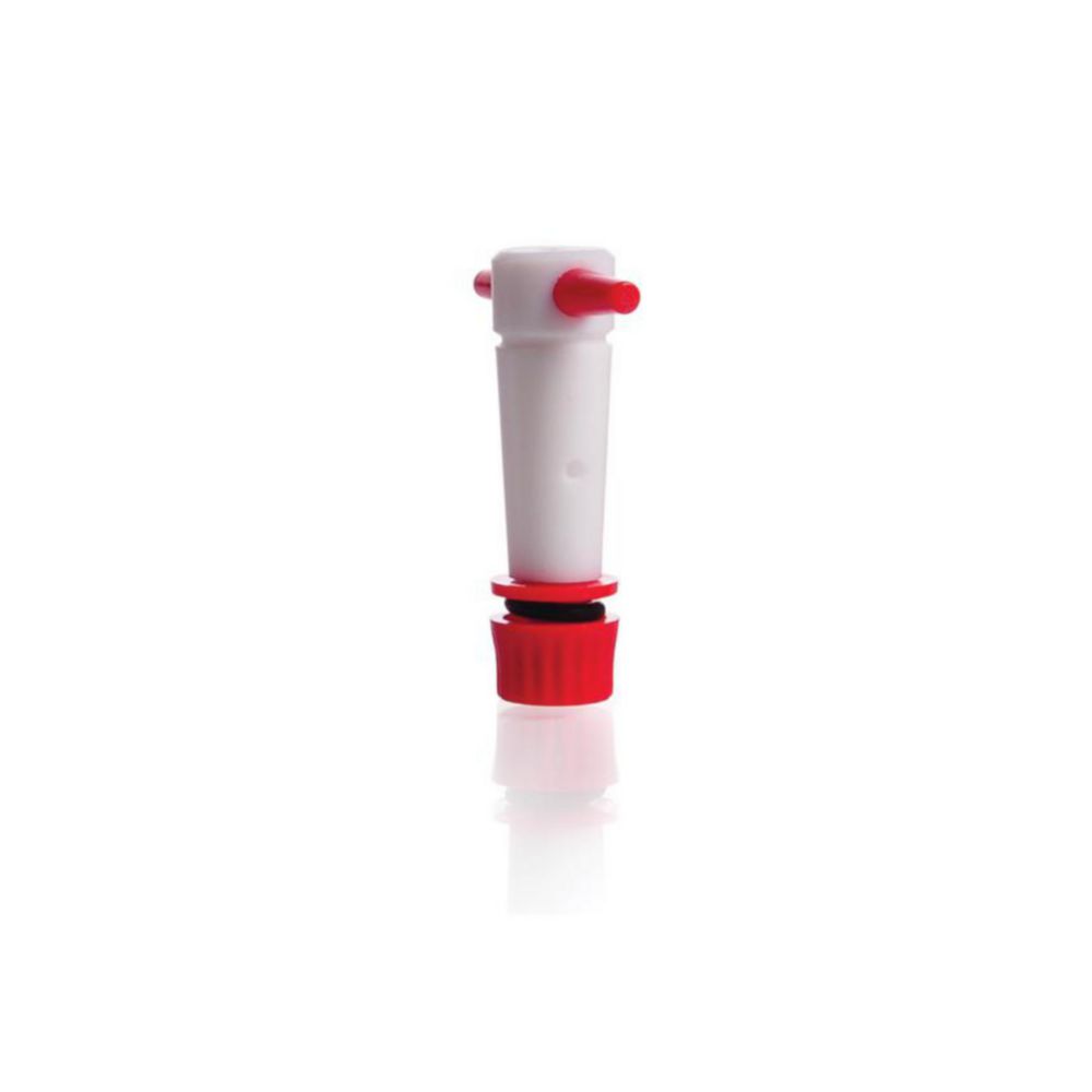 PTFE-Hahnküken mit Gewinde kompl. Bohrung 4mm, NS 14.5 u.3-teilig. Hahnsicherung für Scheidetrichter