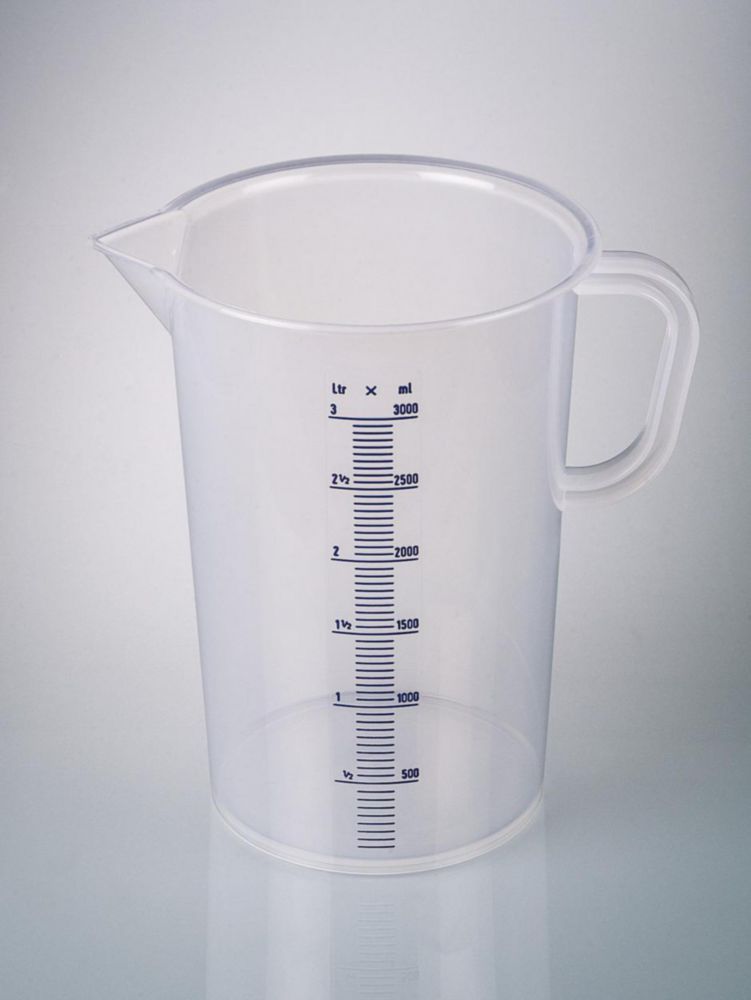 Messbecher 3000 ml, mit Henkel PP, erhabene, unzerstörbare, blaue Skala
