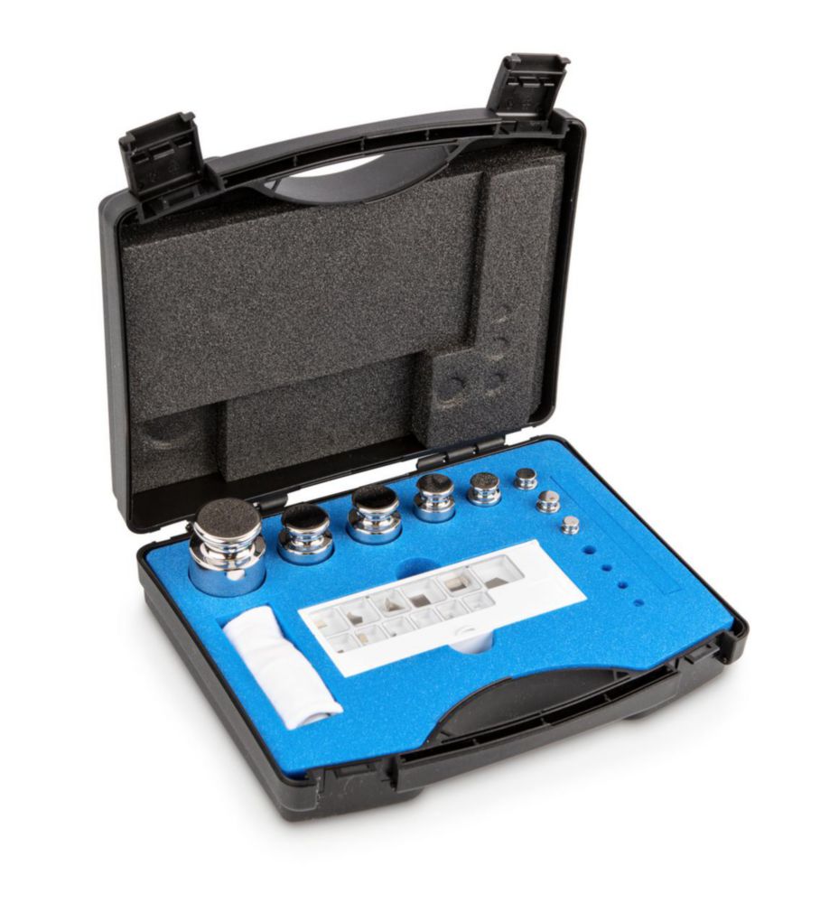 Gewichtssatz F1 ECO-Form, 1mg...500g Edelstahl poliert, im Kunststoff-Koffer inkl. Handschuh, Pinzette und Staubpinsel