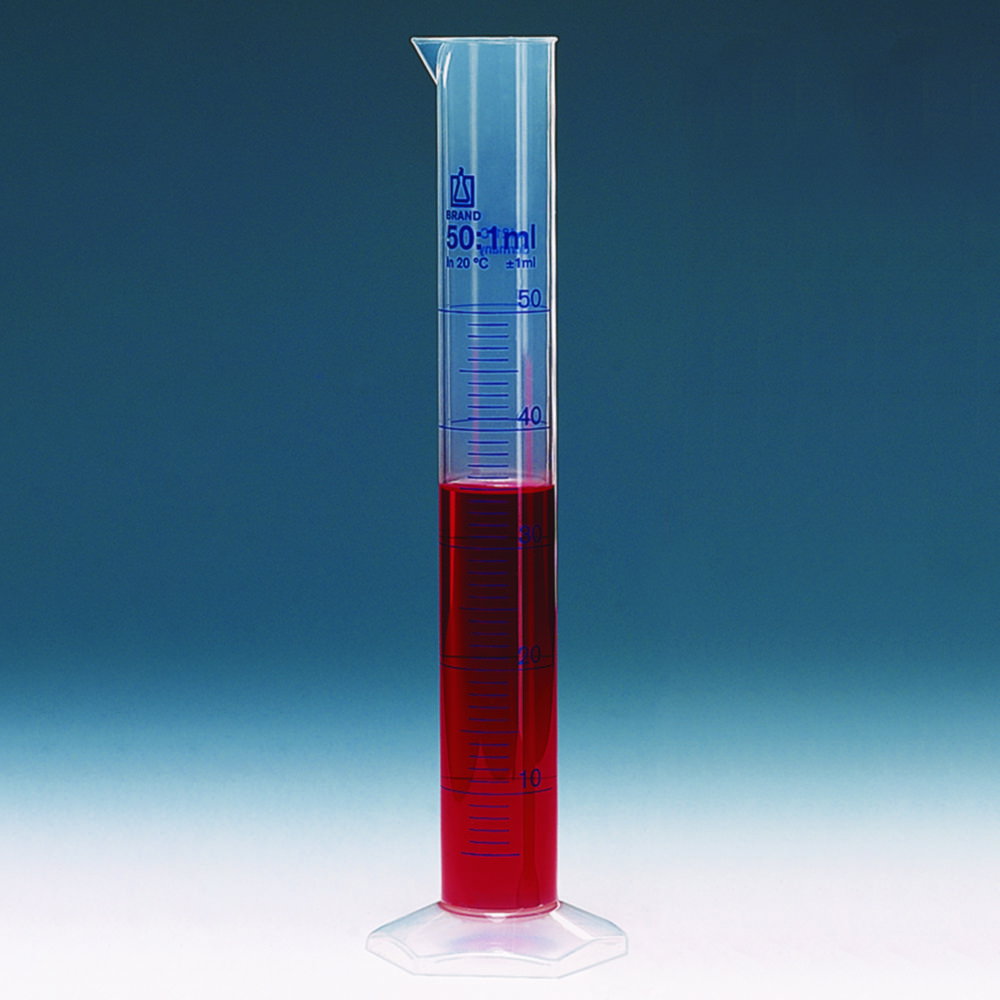 Messzylinder, PP, hohe Form, Klasse B, blau graduiert