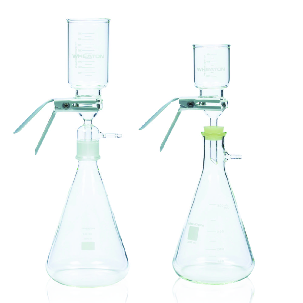 Filtriergeräte mit Edelstahl-Filterhalter, mit eloxierter Aluminiumklammer und Silikonstopfen