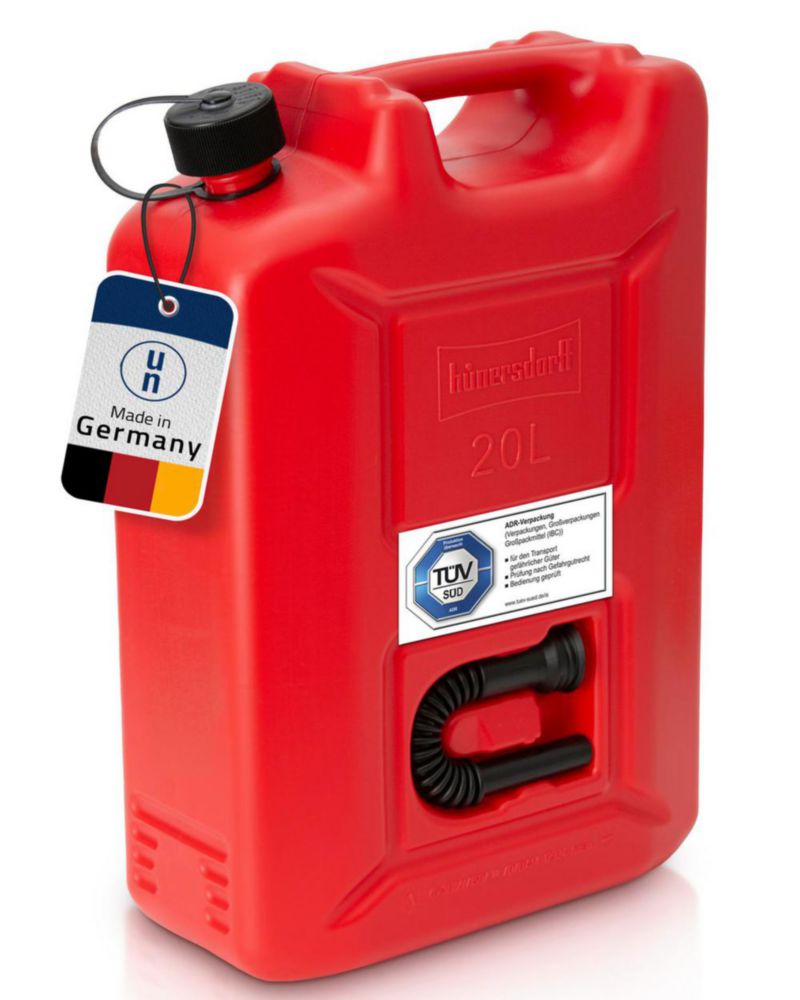 Kraftstoff-Kanister PROFI (UN) 20L rot,UN-Zulassung,HDPE,schwarzes Zubehör
