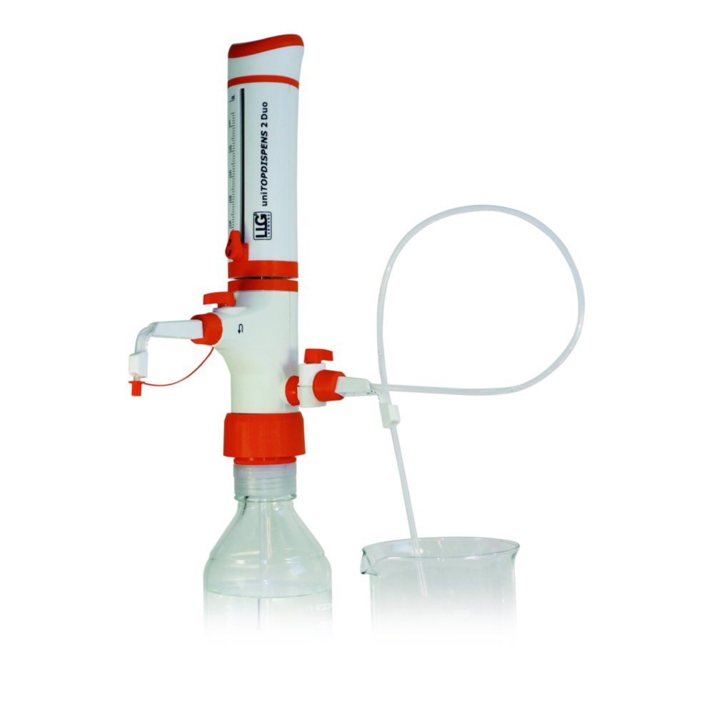Flaschenaufsatz-Dispenser LLG-uniTOPDISPENS 2 Duo | Typ: LLG-uniTOPDISPENS 2 Duo, Dosiervolumen: 2,5 ... 30 ml, Teilung: 0.5 ml