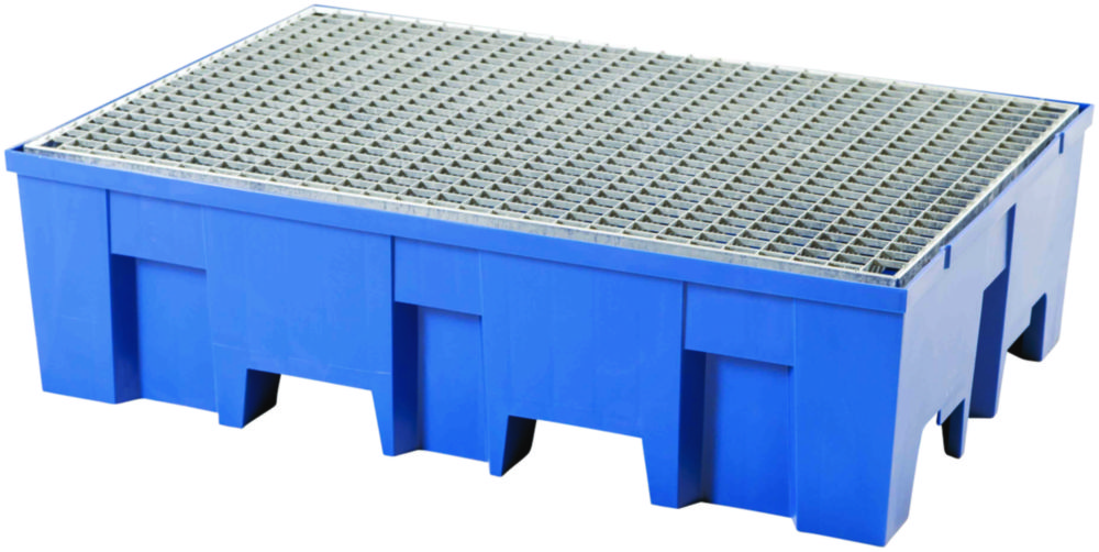 Auffangwanne PE für 2 Fässer, mit verz. Gitterrost, B865xT1245xH350mm