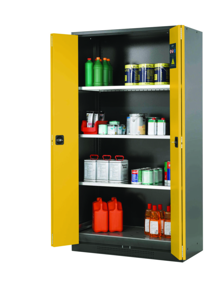 Chemikalienschrank CS.195.105.FD 1055x520x1950mm (BxTxH), RAL 7035, 3x Fachbodenge, 1x Lochblecheinsatz, 1x Bodenwanne