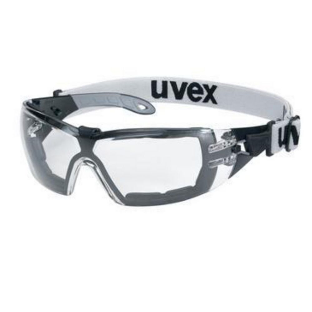 Schutzbrille pheos guard 9192 Farbe: schwarz/grau, Scheibe:PC farblos, UV 2C-1,2, supravision extreme, mit Kopfband