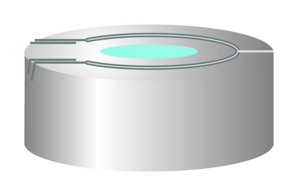 Aluminium Überdruck-Sicherheitskappen N 20, silber Loch Silikon blau transparent/PTFE farblos Härte: 45° shore A Septendicke: 3 mm, VE=100