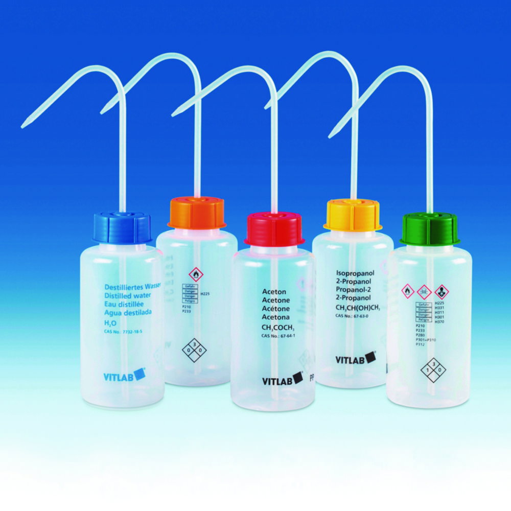 Sicherheitsspritzflaschen VITsafe™ mit Aufdruck, Weithals, PP/LDPE