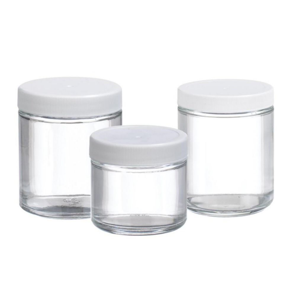 WHEATON-Packflaschen 1000 ml gradseitiges Klarglas, mit weißer PP Kappe, VE=12