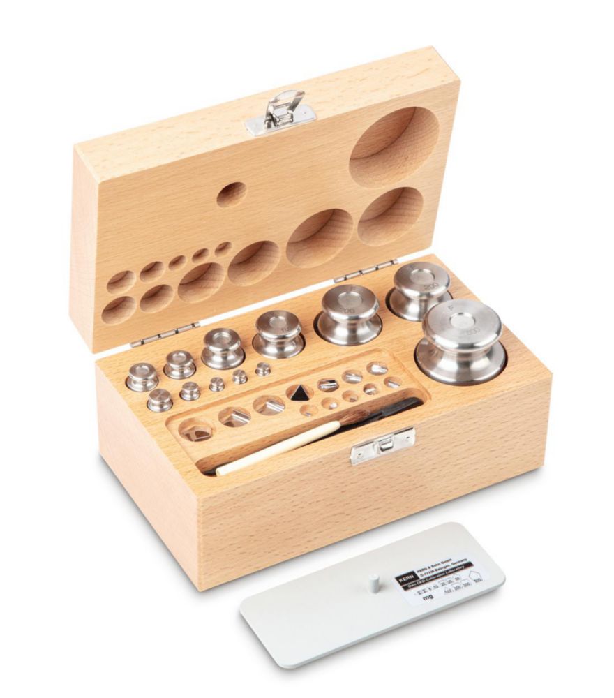 Gewichtssatz F2, 1mg...500g Edelstahl, feingedreht, im Holz-Etui