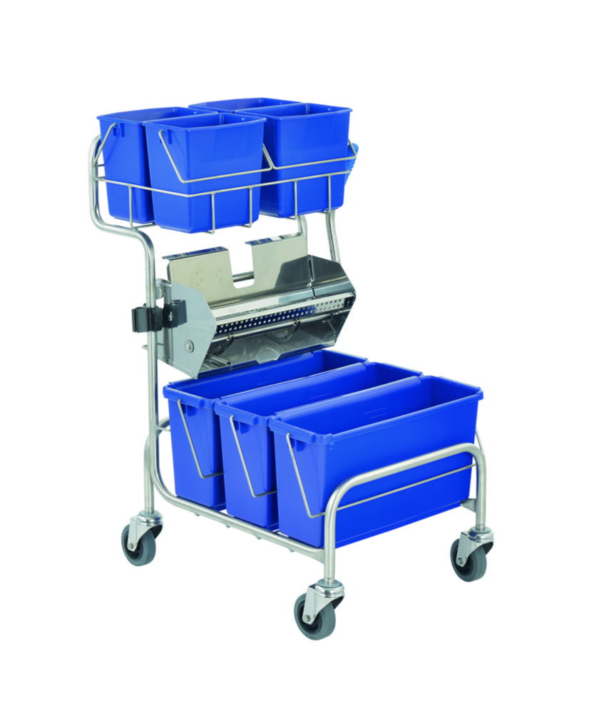 Reinigungswagen Clino® CR6 FP mit Flachpresse, Edelstahl