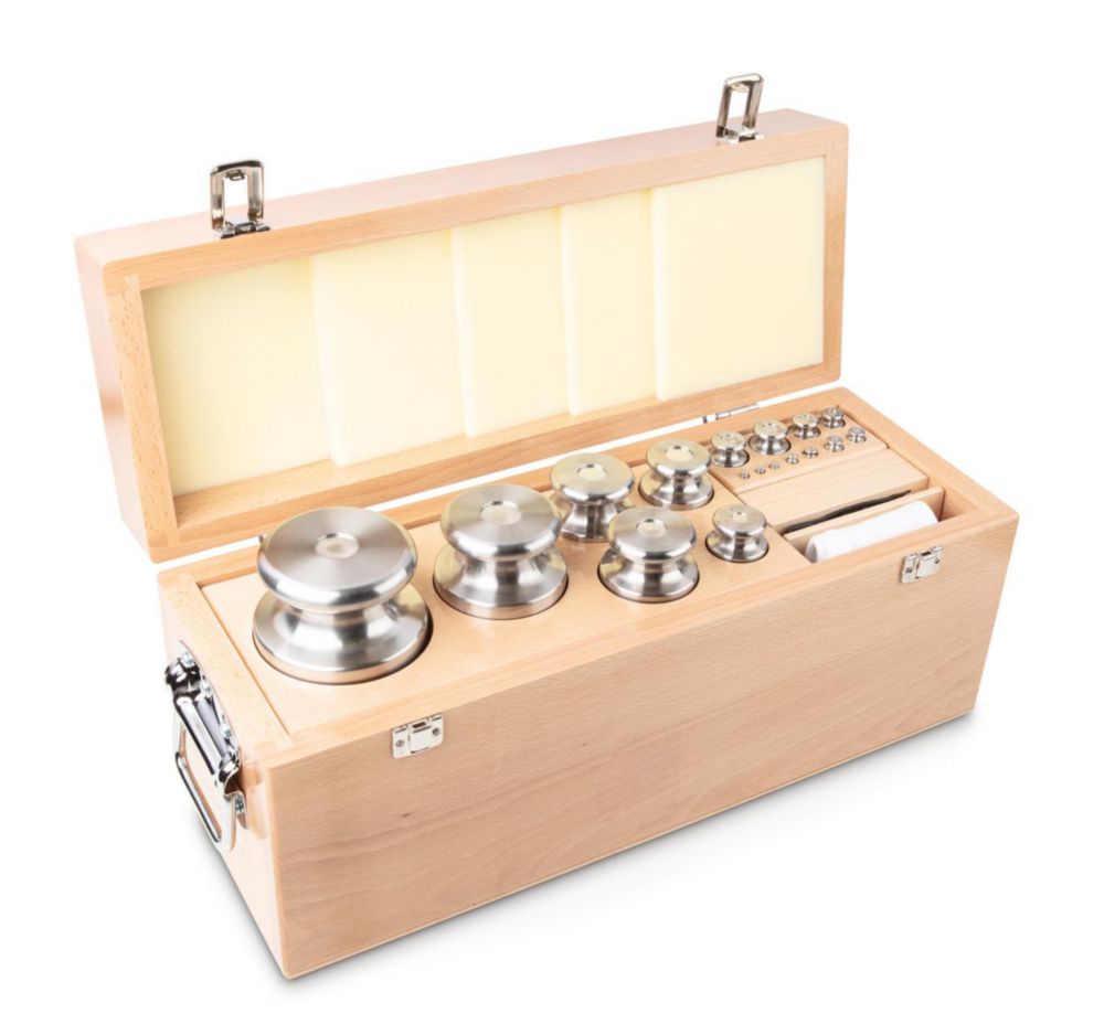Gewichtssatz F2, 1g...10kg Edelstahl, feingedreht, im Holz-Etui
