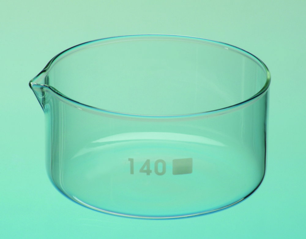 LLG-Kristallisierschalen, Borosilikatglas 3.3, mit Ausguss | Nennvolumen: 900 ml, Abmessungen (ØxH): 140 x 75 mm