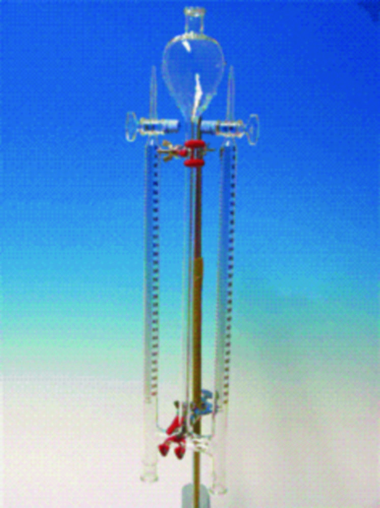 Wasserzersetzungsapparat nach Hoffmann mit Stativ, mit Kohleelektrode