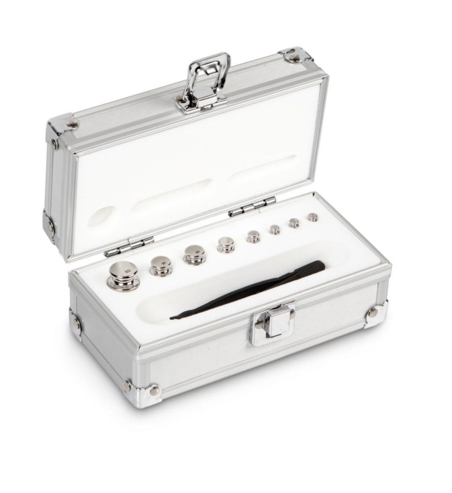 Gewichtssatz F1 ECO-Form, 1g...50g Edelstahl poliert, im Aluminium-Koffer, inkl. Pinzette