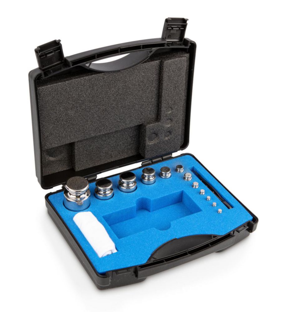 Gewichtssatz F1 ECO-Form, 1g...500g Edelstahl poliert, im Kunststoff-Koffer, inkl. Handschuh und Pinzette