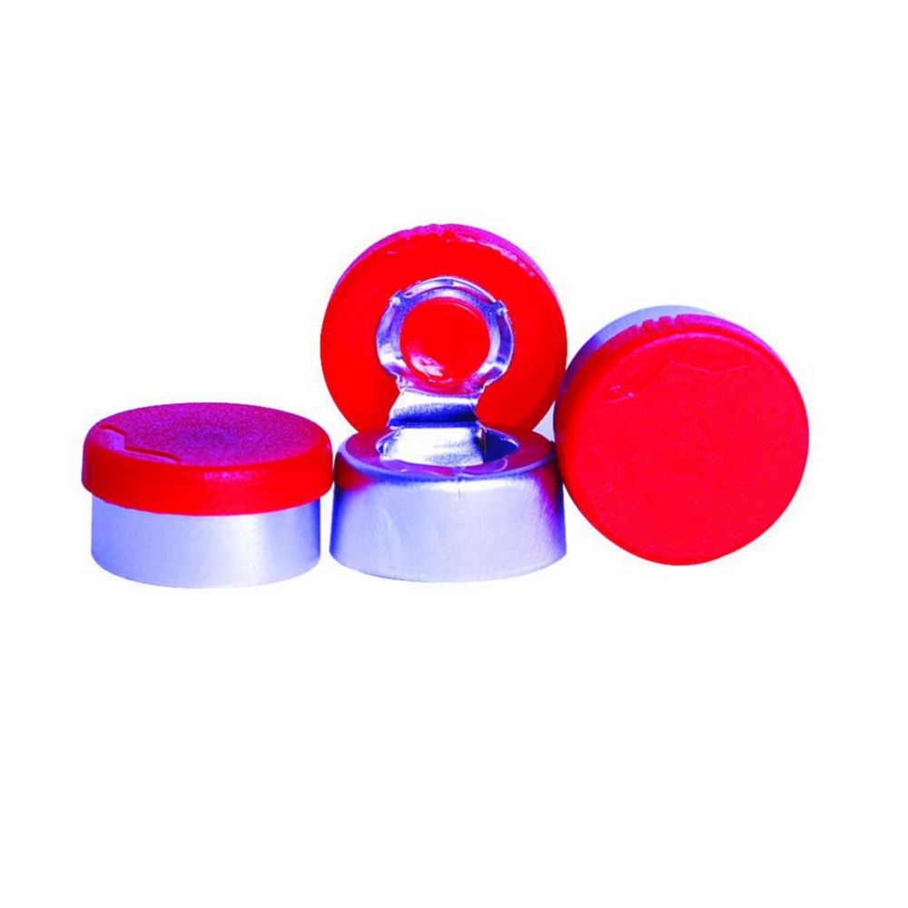 WHEATON-Flip-Kappen 13 mm rot, aus Aluminium, mit Mittelabriss VE=1000