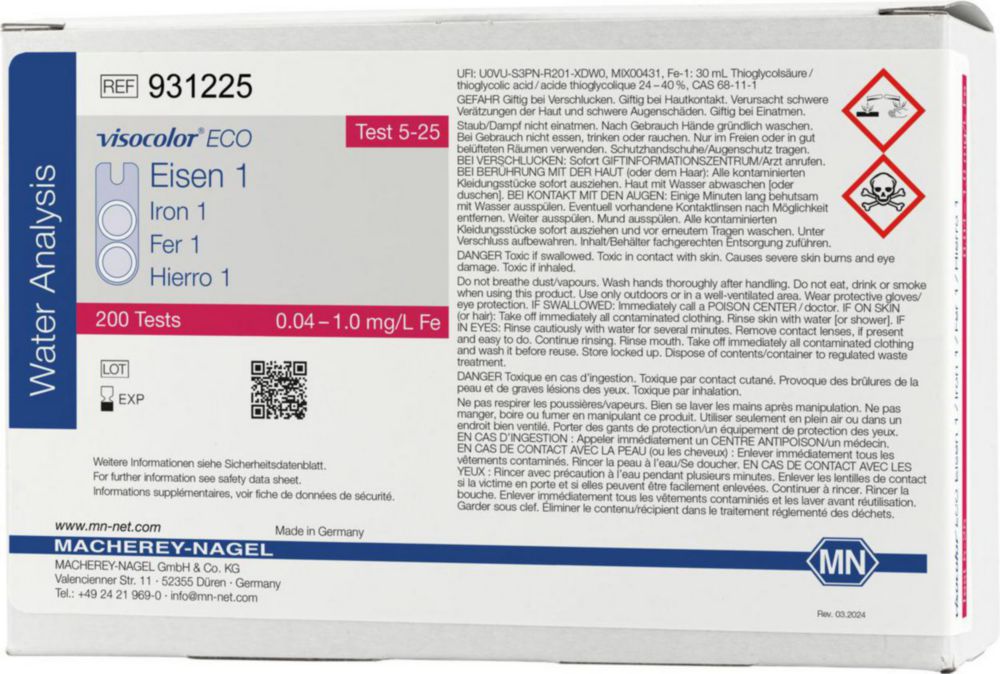 VISOCOLOR® ECO Eisen 1, Nachfüllpackung Chemie - Testsatz UN 3316, 9, II, (E)