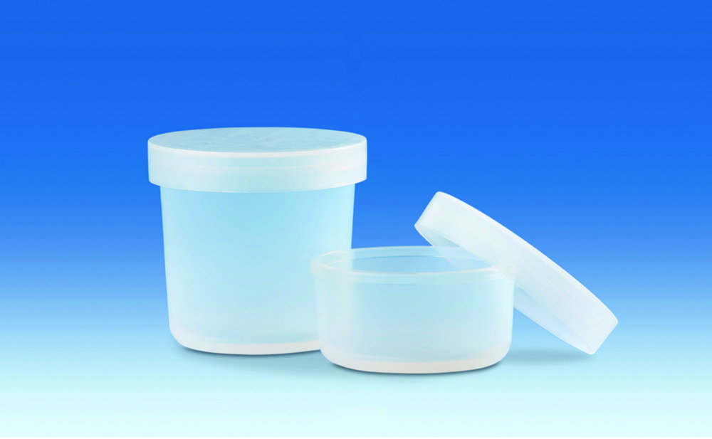 Abdampfschalen PFA, mit Schnappdeckel, PE