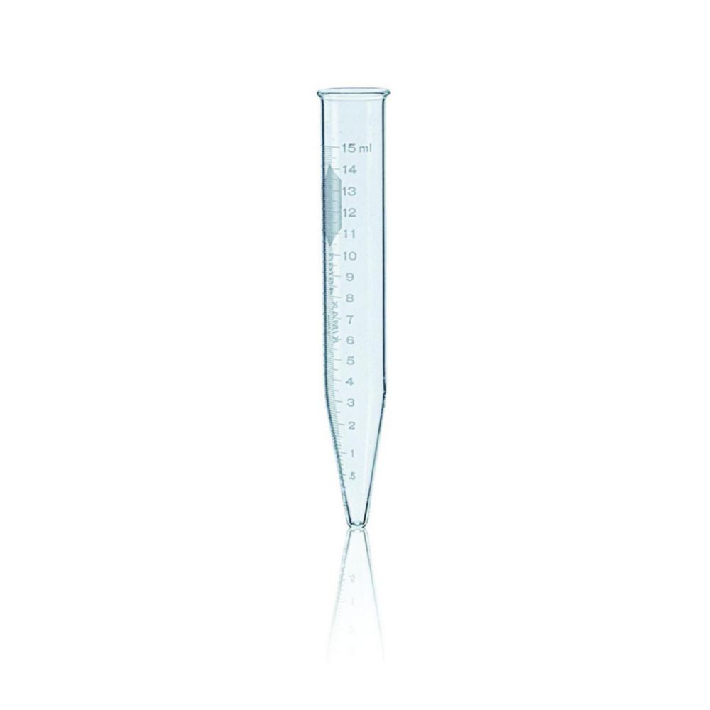 Zentrifugenröhrchen 15 ml 118 x 17 mm, mit Skala, Borosilikatglas, weiß graduiert, VE=12
