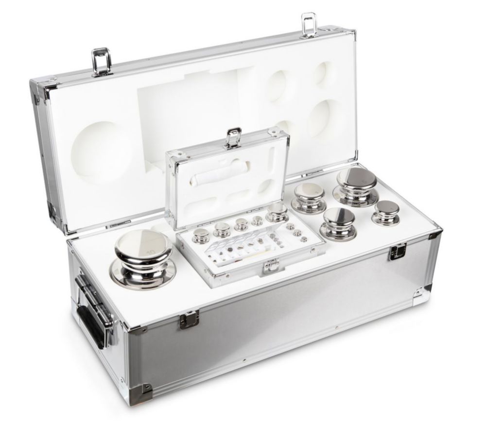 Gewichtssatz F1 ECO-Form, 1mg...10kg Edelstahl poliert, im Aluminium-Koffer, inkl. Handschuh, Pinzette und Staubpinsel