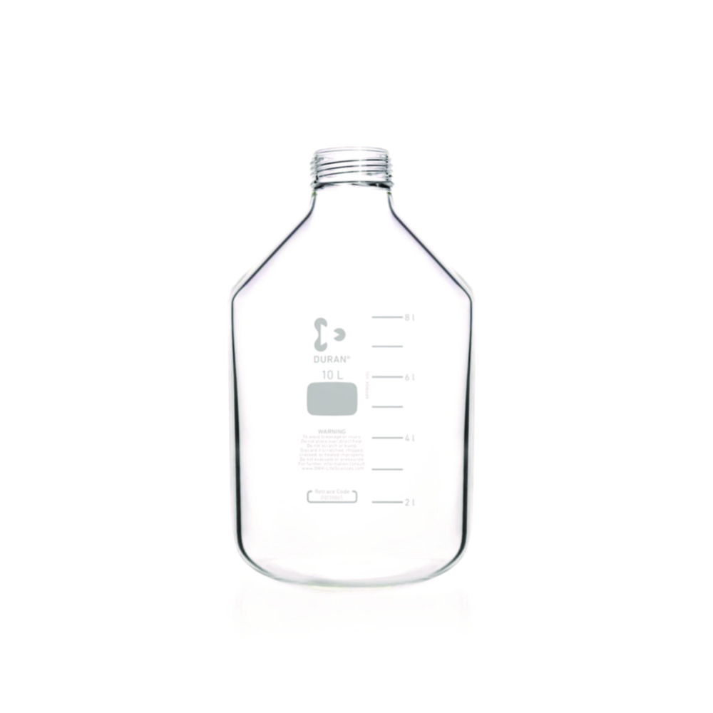 Laborflasche GLS80, 10 Ltr. Weithals, klar, dickwandig ohne Schraubverschluss und Ausgießring