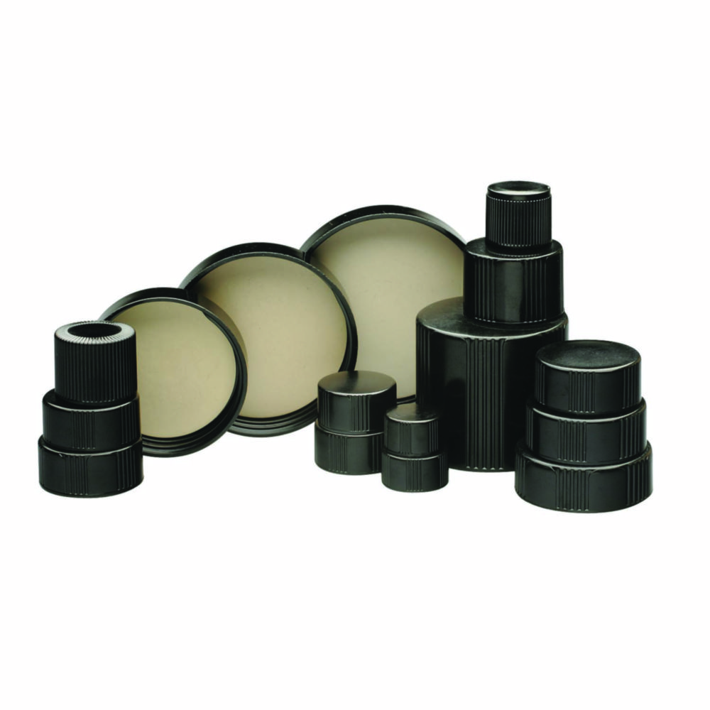 WHEATON-Schwarze Phenolharz Schraubkappen PTFE-beschichtete (14B) Einlage Gr. 15-415, VE=200   (240463)