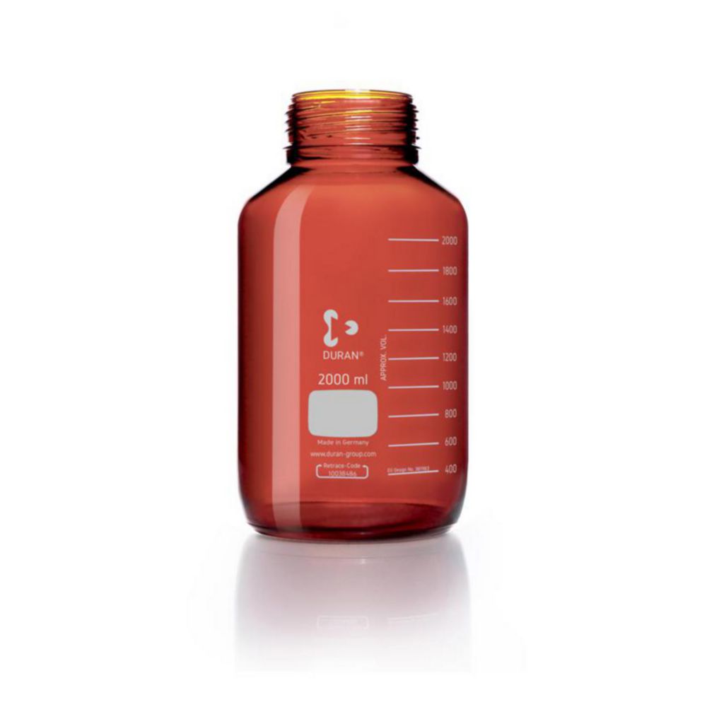 Laborglasflasche 2000 ml DURAN®, GLS 80, weithals, braun, ohne Schraubverschluss und Ausgießring