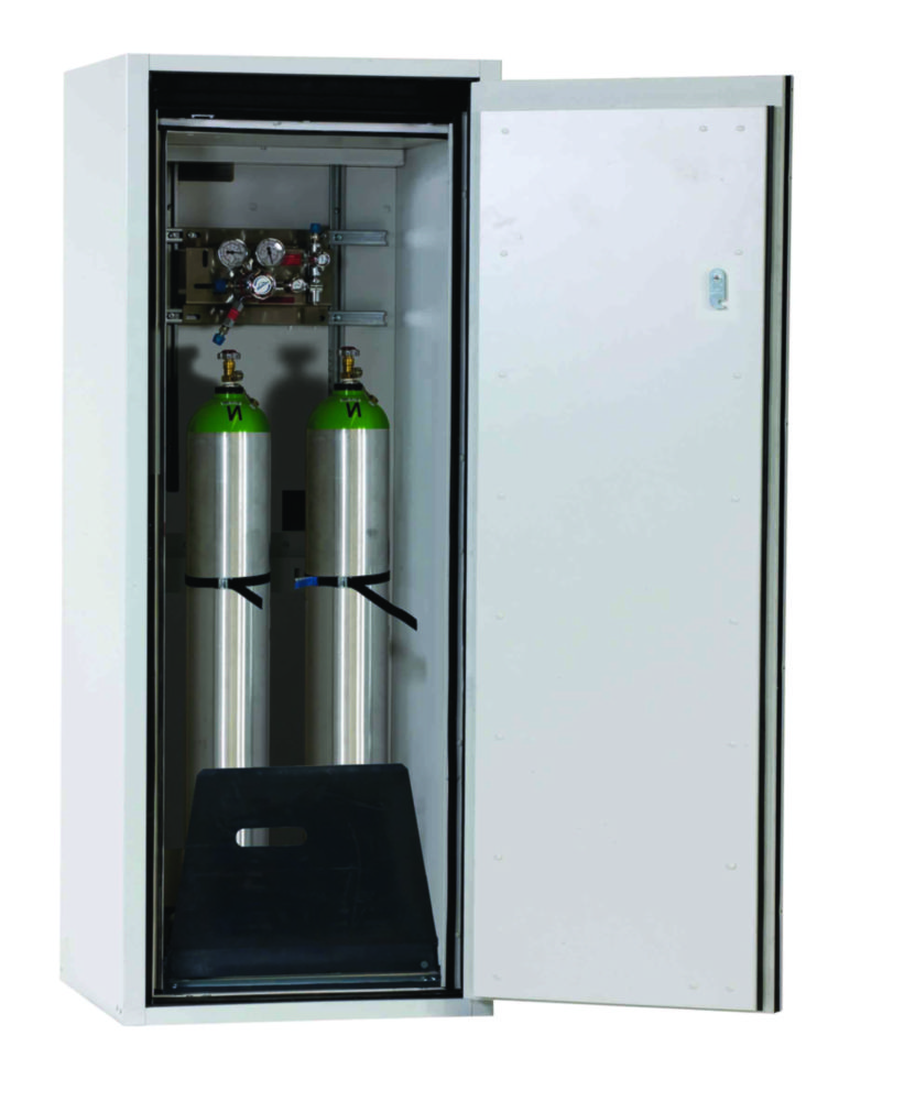Druckgasflaschenschrank G-ULTIMATE-90 598 x 615 x 1450mm, Korpusfarbe Lichtgrau RAL 7035 1 x Standardinneneinrichtung, Türanschlag rechts