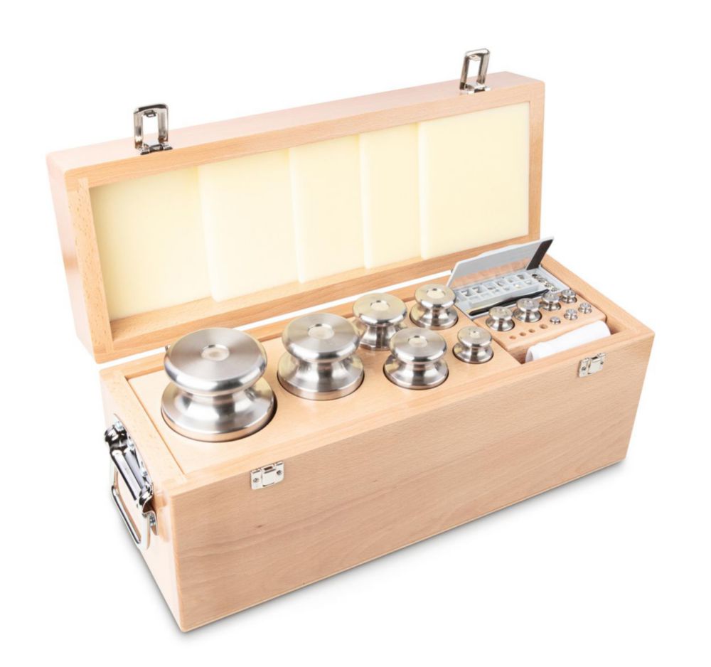 Gewichtssatz F2, 1mg...10kg Edelstahl, feingedreht, im Holz-Etui