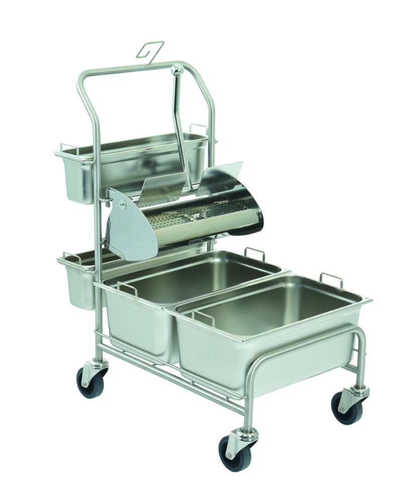 Reinigungswagen Clino® CR1 FP-GMP / Clino® CR3 FP-GMP mit Flachpresse Ringo GMP®, Edelstahl