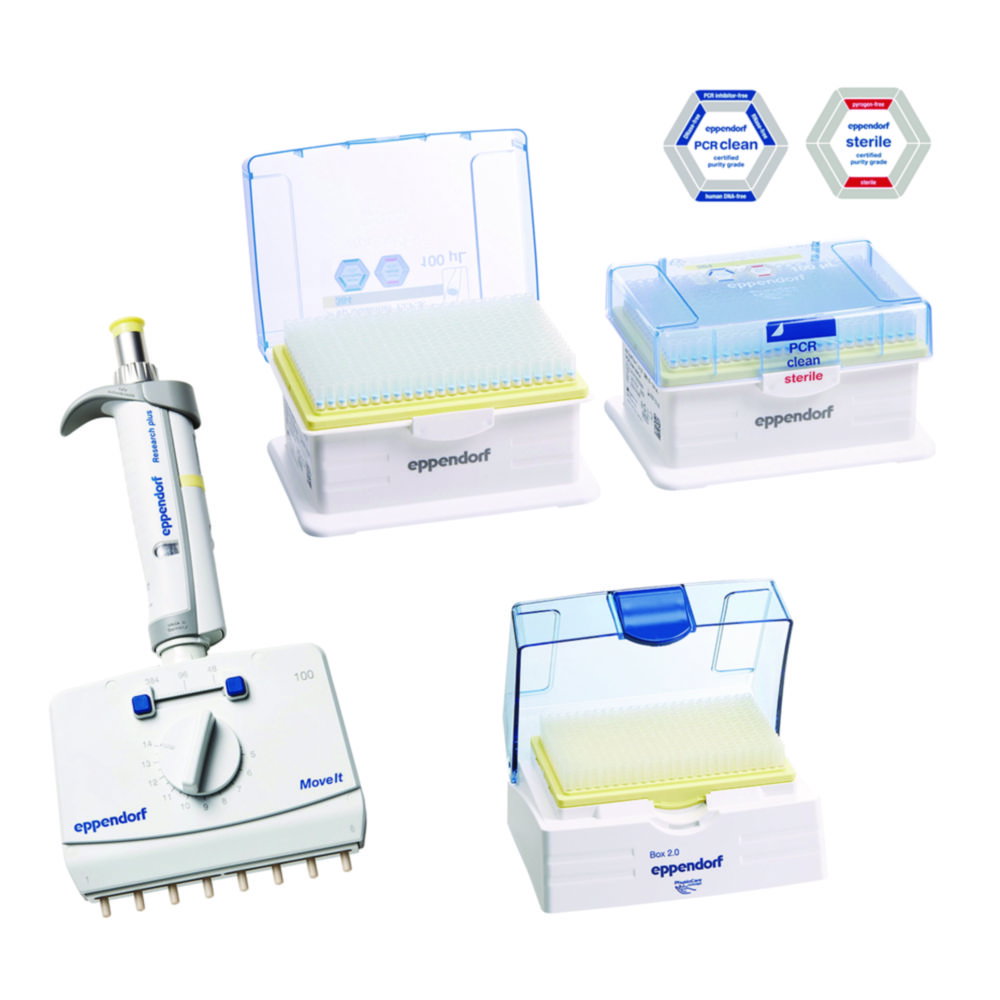Mehrkanal-Mikroliterpipetten Eppendorf Research® plus Move It®, variabel, Starter Set | Typ: Eppendorf Research® plus Move It®, Beschreibung: 8-Kanal Starter Set