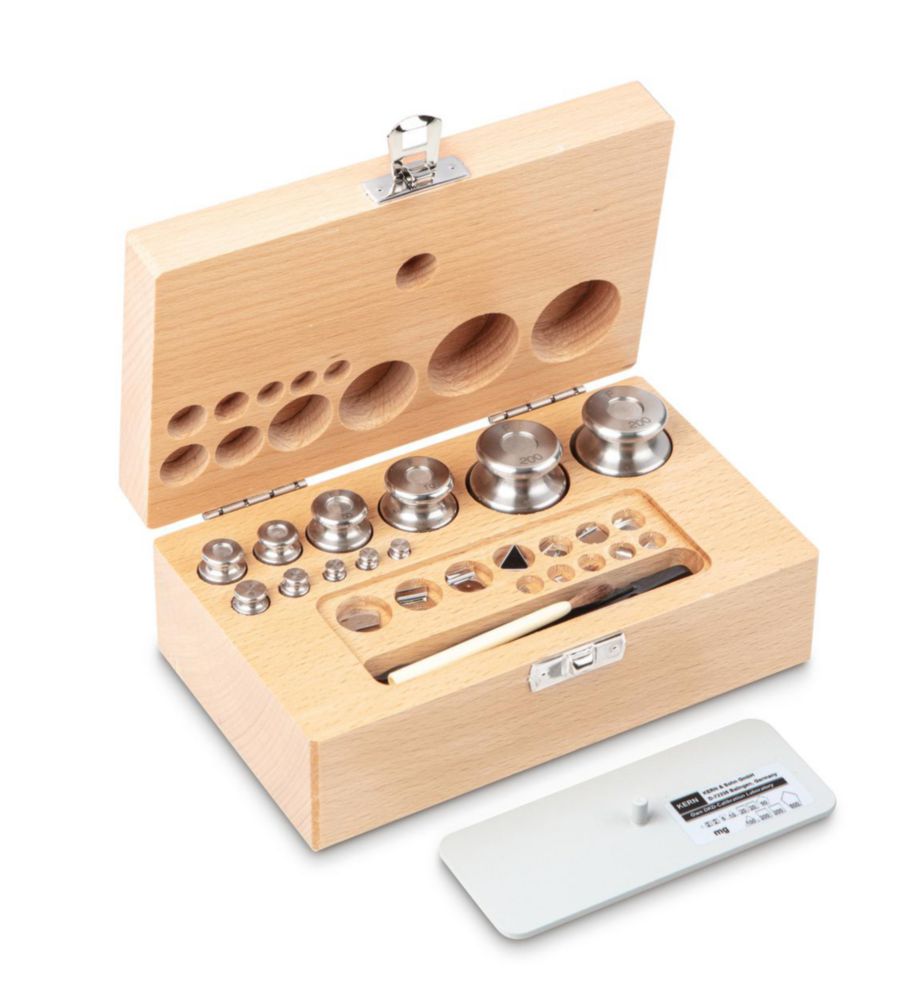 Gewichtssatz F2, 1mg...200g Edelstahl, feingedreht, im Holz-Etui