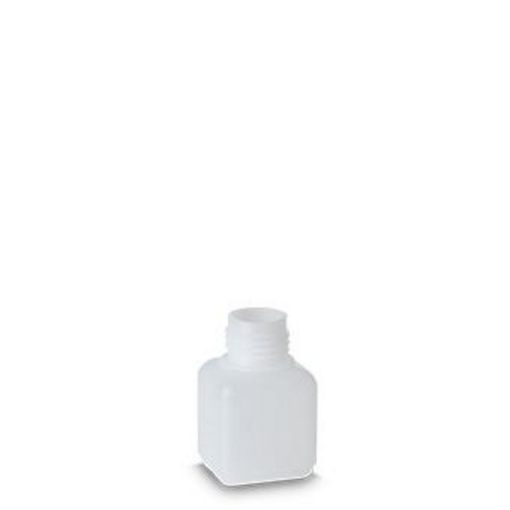 HDPE-Vierkantflaschen 50 ml natur, Gewinde 25, geriffelt, oh.UN-Zul., VE=1400