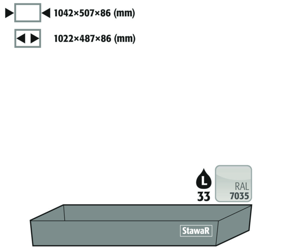 Bodenauffangwanne STAWA-R, 33 L Stahlblech, pulverbeschichtet glatt, RAL 7035 1200mm breit, für Q90, Q30, Q15, S90 und S60