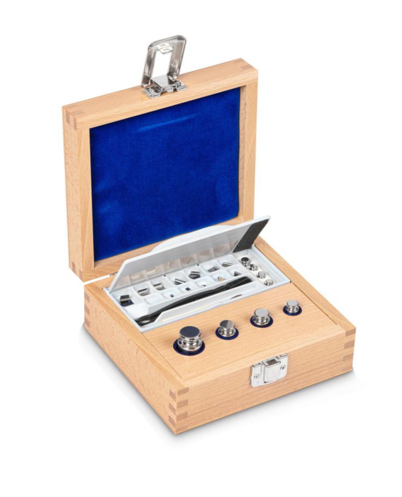Gewichtssatz F1 ECO-Form, 1mg...50g Edelstahl poliert, im Holz-Etui, inkl. Pinzette und Staubpinsel
