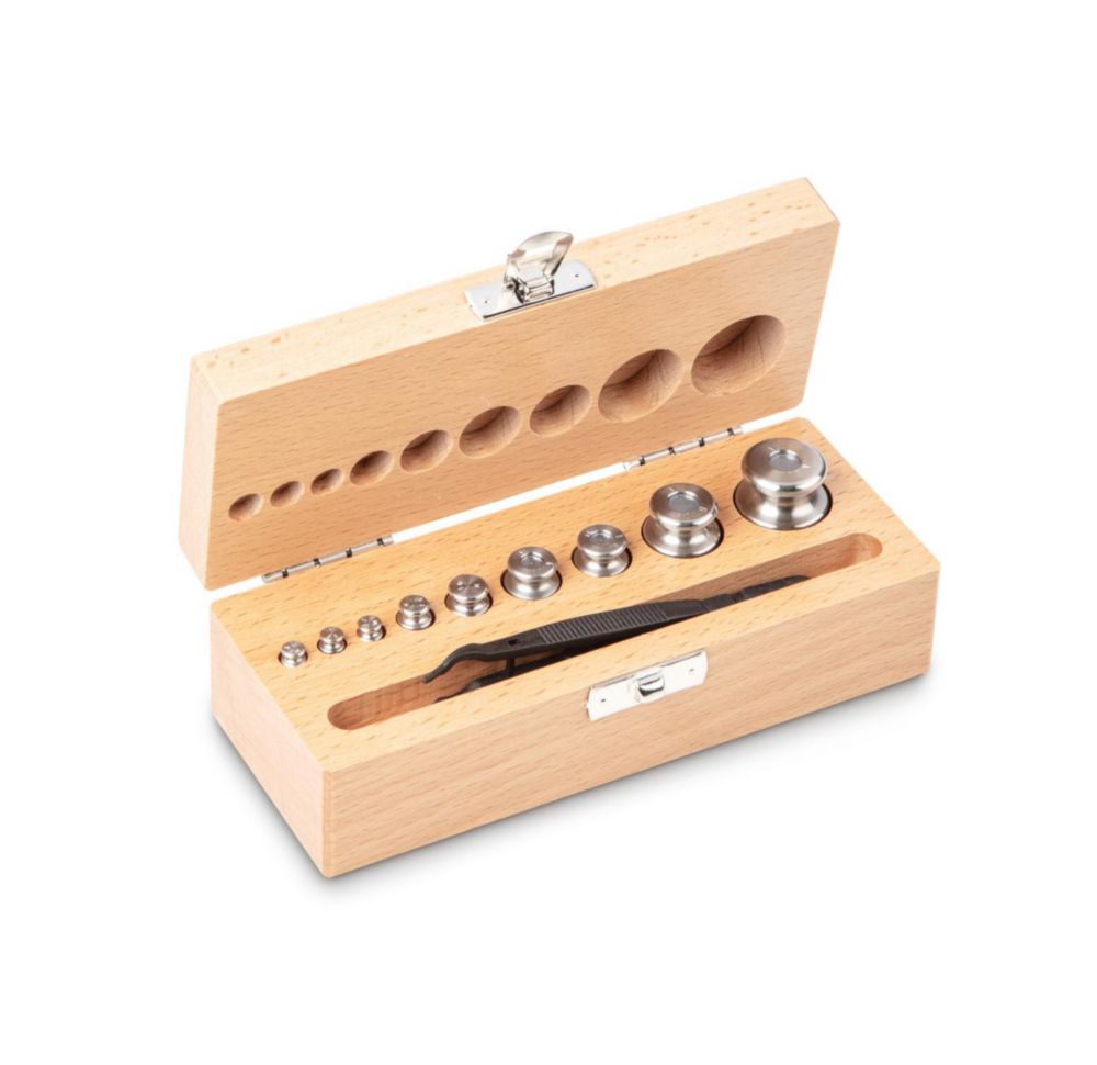 Gewichtssatz M1, 1g...100g, Edelstahl, feingedreht, im Holz-Etui