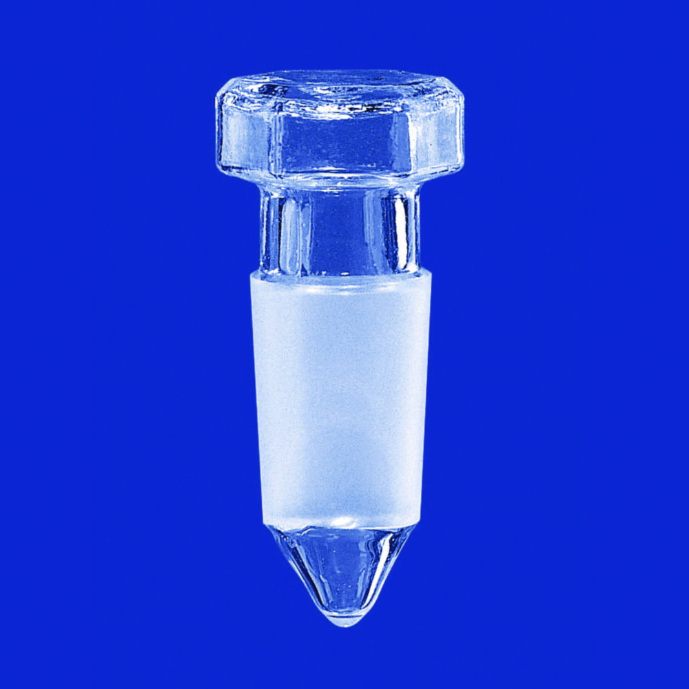 Sechskant-Hohlstopfen mit Spitzboden, Borosilikatglas 3.3