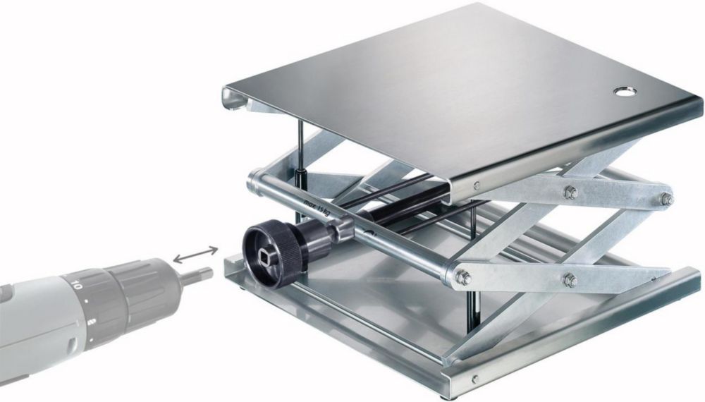 Hebebühne 400 x 400 mm inkl. Akkuschrauber, DIN 12897, rostfreie Edelstahlplatten, stabile Ausführung,