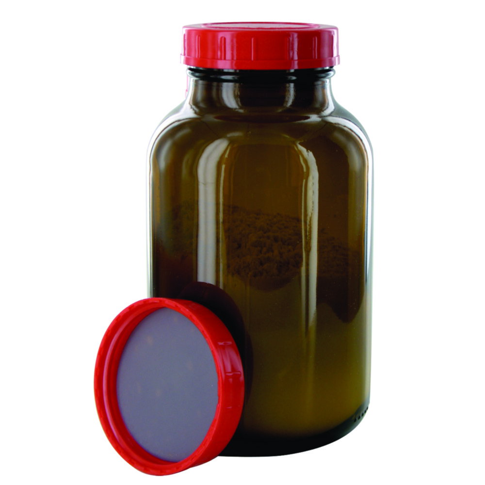 Weithalsflaschen, Glas, braun, Verschluss PTFE-kaschiert