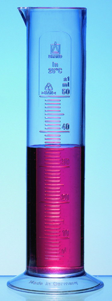 Messzylinder, PP, erhabene Graduierung | Nennvolumen: 25 ml, Teilung: 0.5 ml